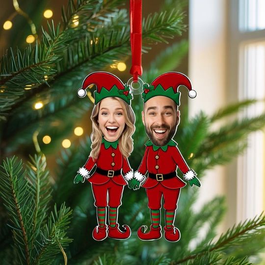Discover Personalized Elf Couple Ornament, Custom Face Christmas Ornament, Funny Couple Gift, Holiday Tree Keepsake 2025
