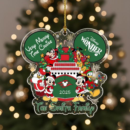 Discover Personalized Disney Cruise Ornament 2025, Very Merry Time Cruise Ornament, Disney Wonder Wish, Mickey and Friends Cruise Family Keepsake