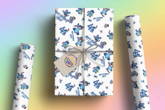 Discover Luxury Gift Wrap - Disney Stitch Themed Wrapping Paper for Any Age Birthday.  Classic Experiment 626 Gift Wrapping Paper Personalised