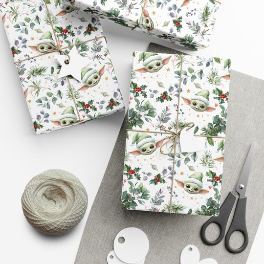 Discover Gift Wrap Papers, Grogu, Baby Yoda Holiday Festive Wrapping Cute Eco-Friendly Packaging, Christmas New Year