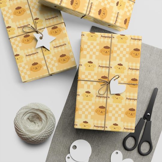 Wrapping Paper Sheets, Cheerful Holiday Gift Wrap, Cute Birthday Present, Festive Unique Decor, Pompompurin Design, 1pc, Gift Packaging,