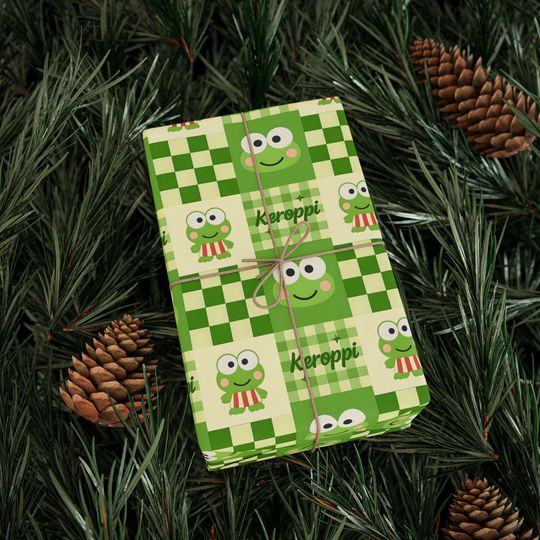 Wrapping Papers - Festive Holiday Eco-Friendly Green Keroppi Design, Birthday Gift Wrap, Cute Party Paper, Seasonal Decor