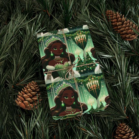 Discover Princess inspired Wrapping Papers, Christmas Gift Wrap, Green Gift Wrap, Unique Wrapping Paper, Little Girl Princess Theme Paper