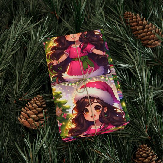 Discover Gift Wrap, Christmas Wrapping Papers with Pink Filled Tree for Little Girls, Perfect for Birthdays, Holidays, Decor, Cute Pink Dress Design,
