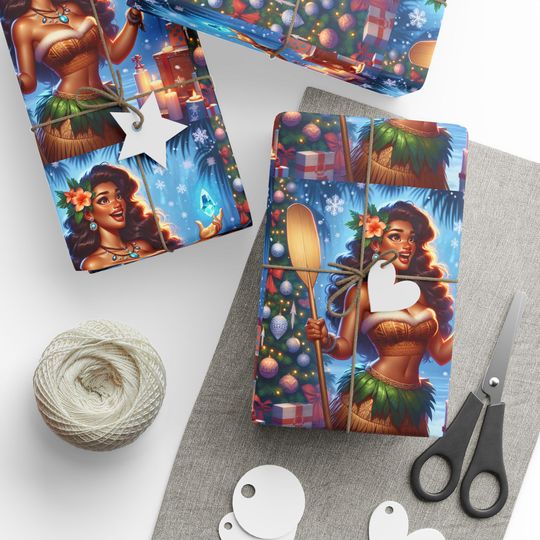 Christmas Wrapping Papers, Festive Holiday Gift Wrap, Hawaii Princess Design, Tropical Xmas Packaging, Gift Wrap Sheets