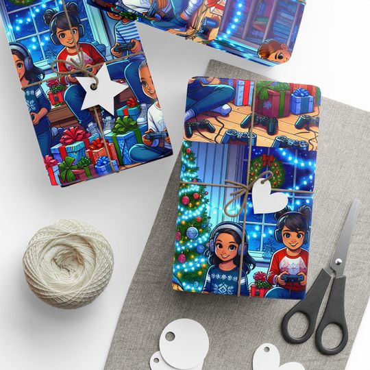 Discover Gamer Kids Christmas Wrapping Papers, Game Enthusiast Gift Wrap, Children Holiday Game Night Gift Wrap, Fun Kids Gaming Gift Wrap,