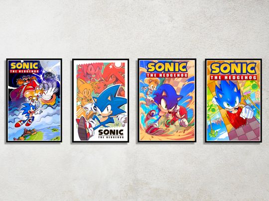 Set of 4 Sonic the Hedgehog Digital Download Poster Bundle for bedroom decor, party decor, game room decor