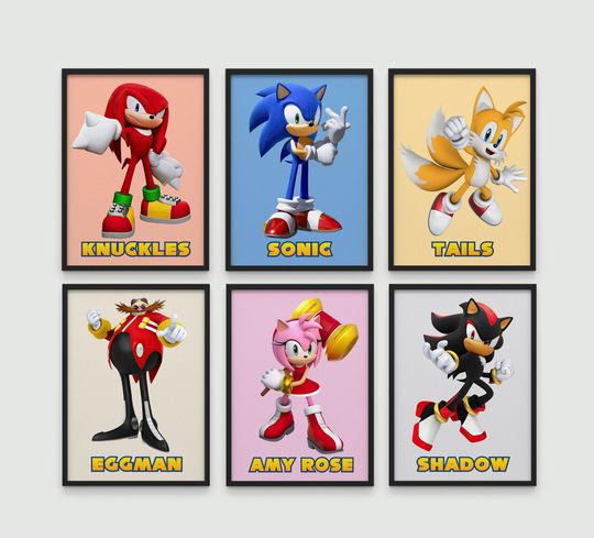 Discover Sonic the Hedgehog Wall Art Poster | Sonic Poster Bundle | Kids Room Decor | Tails, Knuckles, Amy Rose, Shadow, Eggman | Sonic gifts