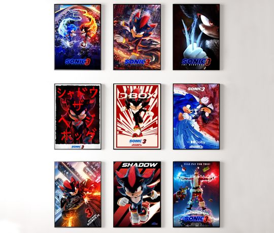 Sonic 3 Moive Poster, Sonic The Hedgehog Cartoon Movie Art