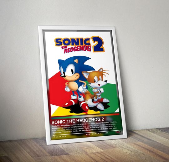 Discover Sonic the Hedgehog 2 Poster Print | Sonic Cover | Gaming Poster | 4 Colors | Gaming Decor | Video Game Poster, Gaming Gift, Video Game Print