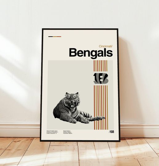 Cincinnati Bengals Poster / Movie Poster / Midcentury Modern Art / Minimalist Art / Vintage Print /  Retro Modern Poster / Gift for him