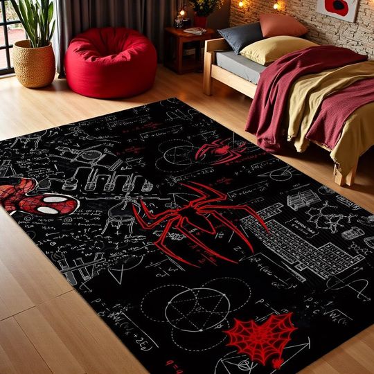 Discover Superhero Aesthetic Carpet  Black Red Geek Style Rug  Washable Non Slip Gamer Room Decor for Content Creators-