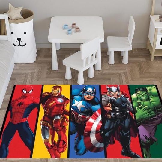 Avengers Superhero Rug, Spiderman Ironman Hulk Carpet, Washable Long Runner Mat, Kids Birthday Gift