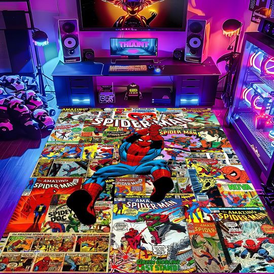 Discover Spider Man Collage Rug: Comic Retro Superhero Design, Classic Pop Art Home Decor Carpet