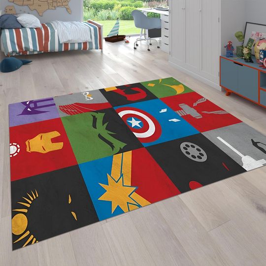 Discover Marvel Rug, Kids Room Rug, Superhero Rug, Mixed Character, Kids Room Decor, Fantastic Rug, Boy's Room Carpet,Gift for Children,Baby Room Rug