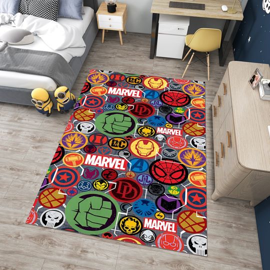 Discover Super Hero Logos Rug,Movie Rug,Fantastic Rug,Movie Decor,Colorful Rug,Hypebeast Rug,Unique Rug,Area Rug,Kids Room Rug,Gifts for her