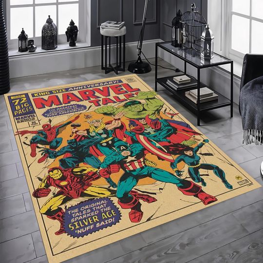 Discover Marvel Comics Rug, Vintage Superhero Carpet, Avengers Comic Mat, Retro Marvel Decor, Captain America Rug, Hulk Iron Man Carpet, Comic Book