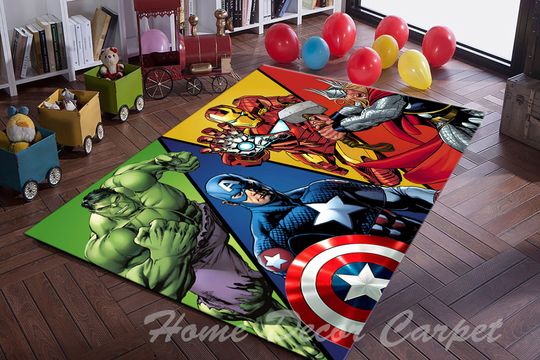 Iron Man, Spiderman, Captain America, Hulk, Thor, Kids Room Rug, Non Slip Rug, Thick Rug, machine washable rug, Kids Decor, Gift Rug, Comic