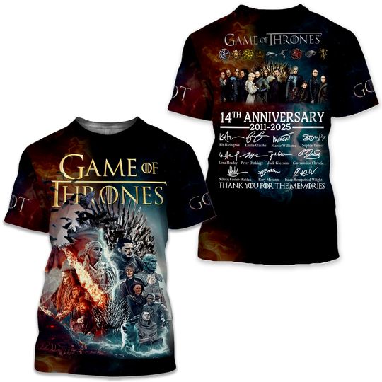 Game Of Thrones 14th Anniversary 2011-2025 Signature Thank You 3D T-Shirt