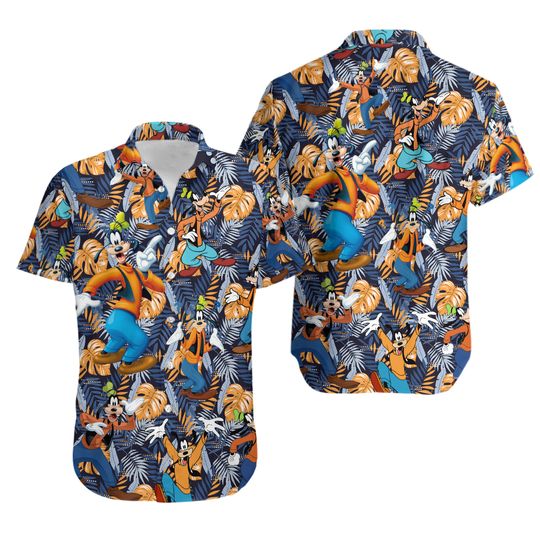 Goofy Button Shirt, Disney Cartoon Hawaiian Shirt, Summer Beach T-Shirt