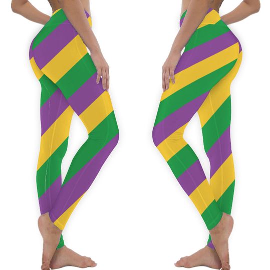 Mardi Gras Men's Leggings - Festive Purple Green Yellow Spandex Tights