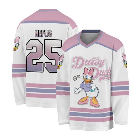 Personalize Disneyland Daisy Duck Hockey Jersey, Disneyland Hockey Sport Team, Magic Kingdom Vacation, Daisy Disney Sport Hockey Team