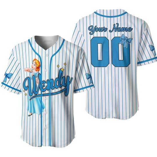 Personalized Wendy Darling Bow Baseball Jersey, Disney Peter Pan Wendy Darling Jersey Shirt, Disney Trip Shirt, Magic Kingdom Shirt