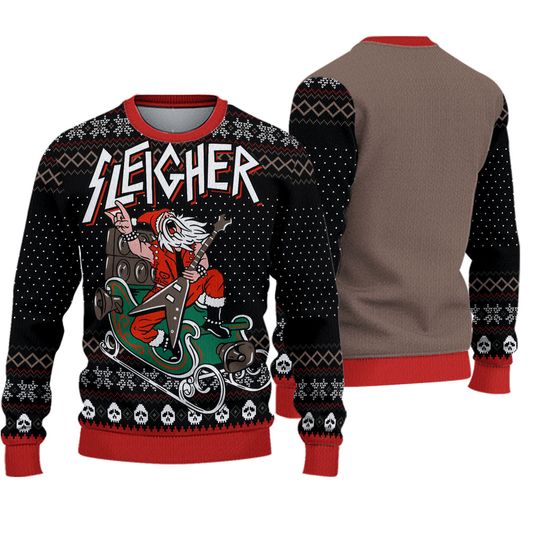 Slayer Band Sleigher Rock And Roll Santa Claus Christmas Party Ugly Sweater