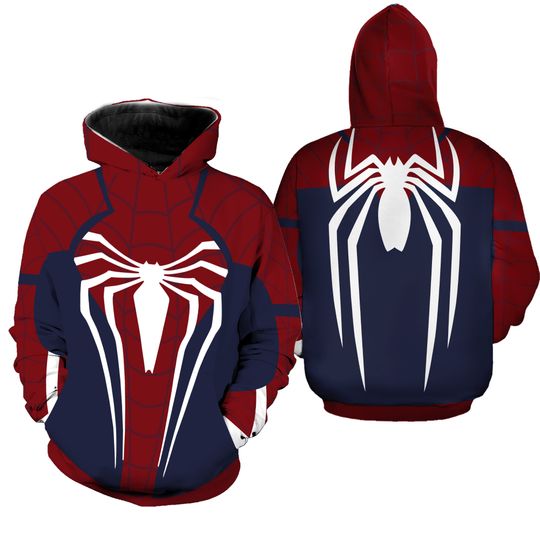 Spider Man Inspired Halloween Costume Hoodie, Peter Parker Cosplay Costume 3D Hoodie, 3D Halloween Party Outfit, All Over Print Hoodie
