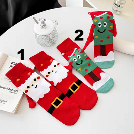 Santa Holding Hands Socks, Christmas Cute Holding Hands Socks