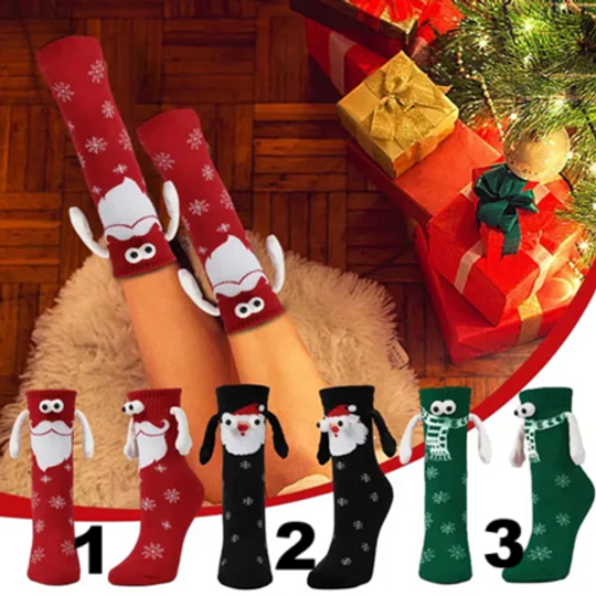 Women Christmas Socks Hand Holding Socks Cute Magnetic Holding Hands Socks Middle Tube Cartoon Socks Funny Socks