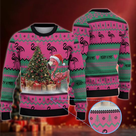 Flamingo Christmas Tree Ugly Christmas Sweater