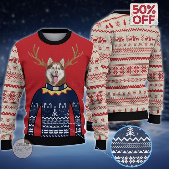 Discover Custom Photo Dog Ugly Christmas Sweater, Pet Holiday Pullover
