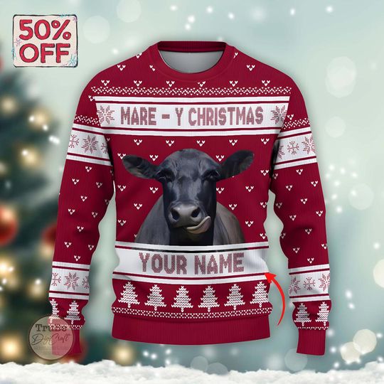 Discover Personalized Black Angus Cow Ugly Christmas Sweater