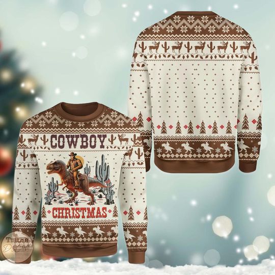Discover Cowboy Bigfoot Ugly Christmas Sweater, Funny Western Pullover
