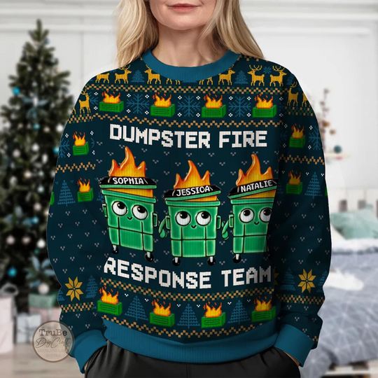 Discover Personalized Dumpster Fire Ugly Christmas Sweater
