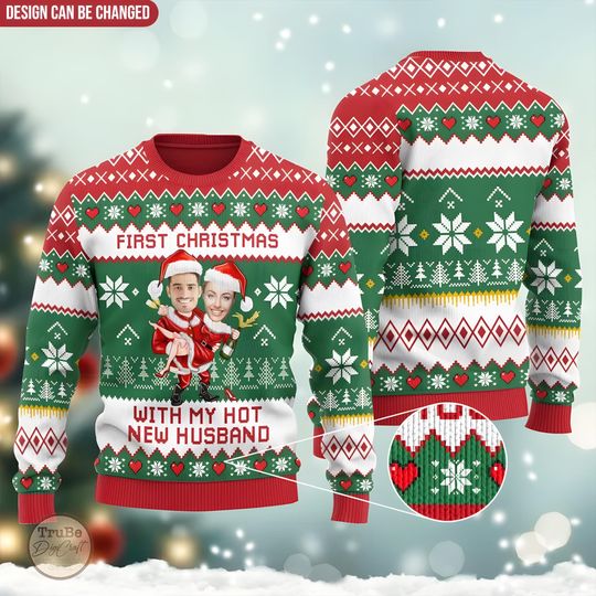 Discover Personalized Face Ugly Christmas Sweater, Custom Couple Photo Holiday Pullover