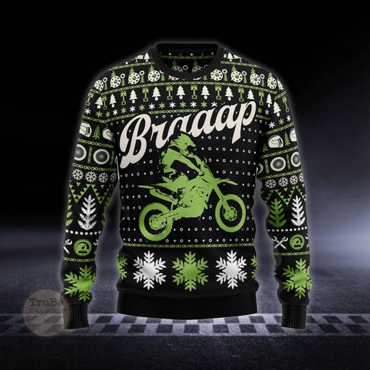 Discover "Braaap" Ugly Christmas Sweater, Motorcycle Lover Gift