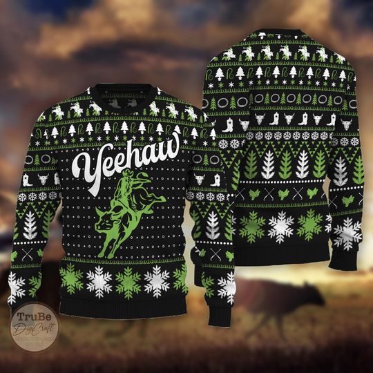 Discover Yeehaw Bull Rodeo Ugly Christmas Sweater, Western Holiday Pullover
