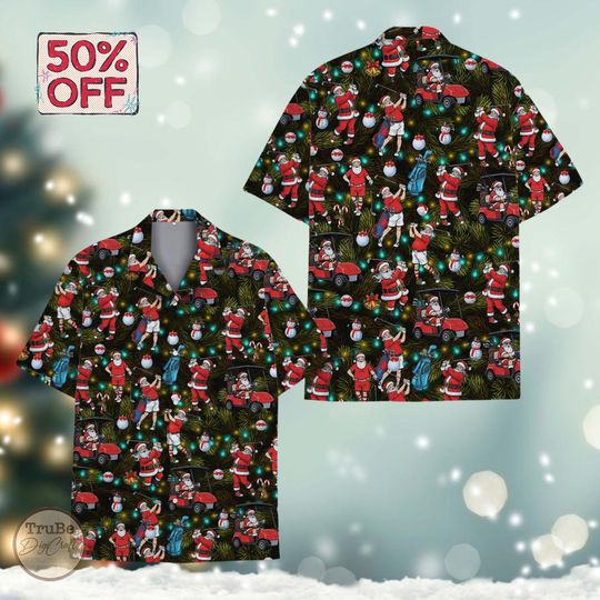 Discover Santa Golf Hawaiian Shirt, Christmas Holiday Aloha Shirt