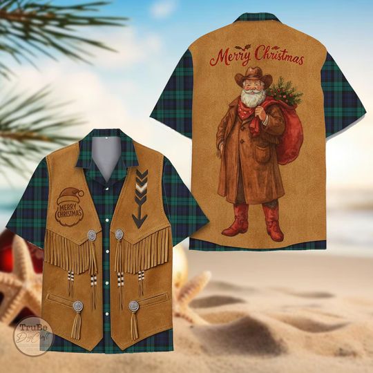 Discover Cowboy Santa Christmas Aloha Hawaiian Shirt