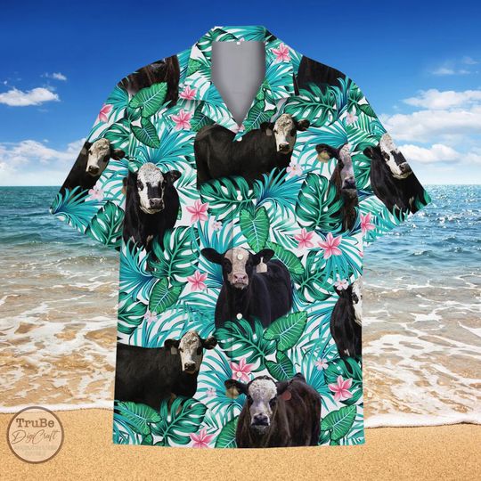 Discover Tropical Hereford Cattle Hawaiian Shirt