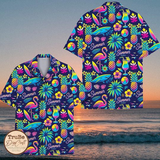 Tropical Hawaiian Shirt with Cocktail Print for Beach Parties