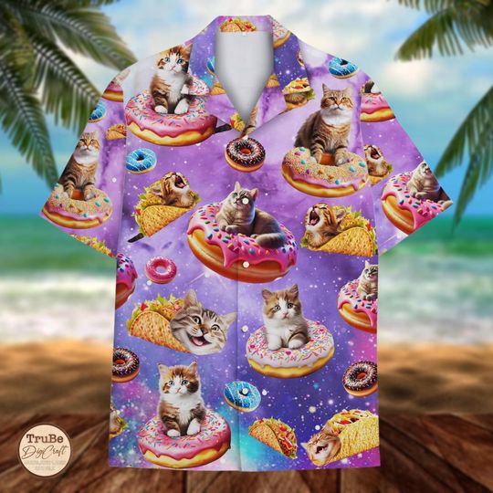 Discover Donut Cat Hawaiian Shirt Aloha Beach Button-Up