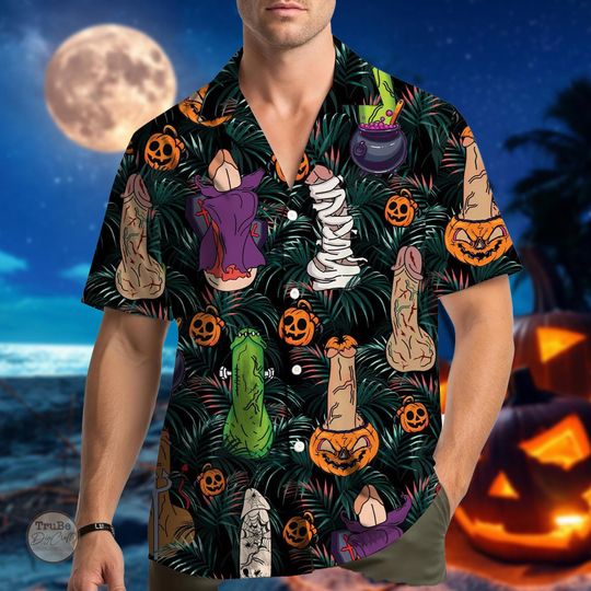 Discover Spooky Halloween Hawaiian Shirt with Funny Dicks, Raunchy Aloha Costume, Halloween Humor Shirt