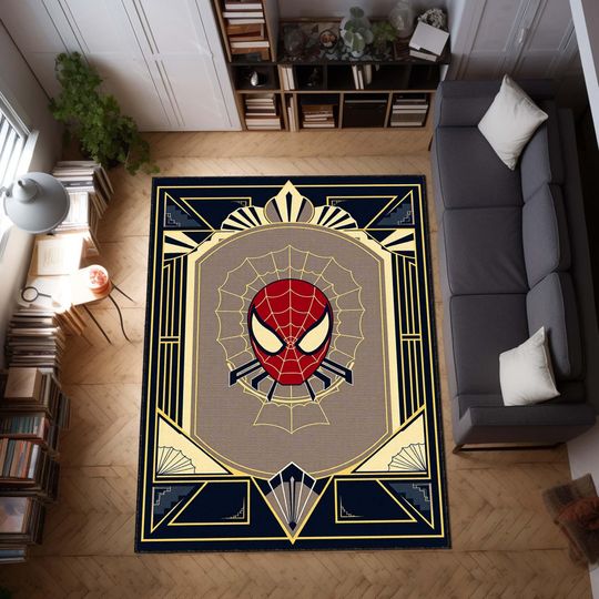 Discover Spiderman Kids Room Art Deco Rug, Superhero Themed Area Carpet, Bold Comic Style Floor Mat for Boys Nursery, Playroom, or Gift Rug, Teenroom