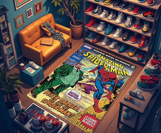 Discover Spider Man Rug, Comic Book Rug,Marvel Superhero Decor, Boys Room Rug, Retro Comic Rug, Gamer Room Mat,Pop Art Style Rug,Hero Theme Rug