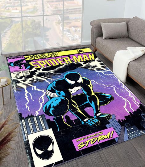 Spider-Man Rug,  Web of Spider-Man Inspired, Black Suit Spiderman Comics Carpet, Marvel Cover Art, Superhero Fan rug, magazine rug,nostalgia