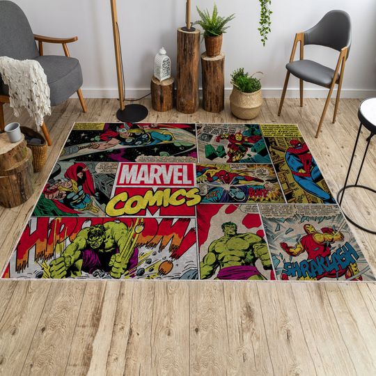 Discover Spiderman Comics Rug, Comic Book Panels Rug, Fantastic Decoration for Comic Book Readers