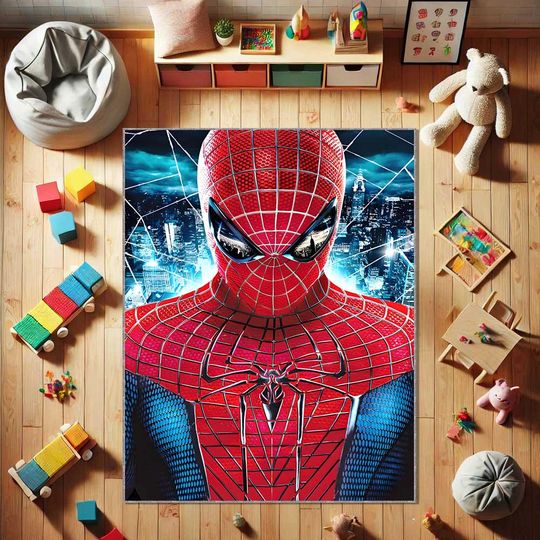 Spiderman Rug, Superhero Comic Carpet, Marvel Inspired Kids Room Decor, Washable Spiderman Area Rug, Cool Boys Bedroom Accent Rug, Teen Room